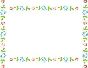 Doodle hand drawn floral frame Isolated on white background Copy space Red blue flowers green leaves design templates Line style Vector backgrounds for wedding invitations greeting cards social media