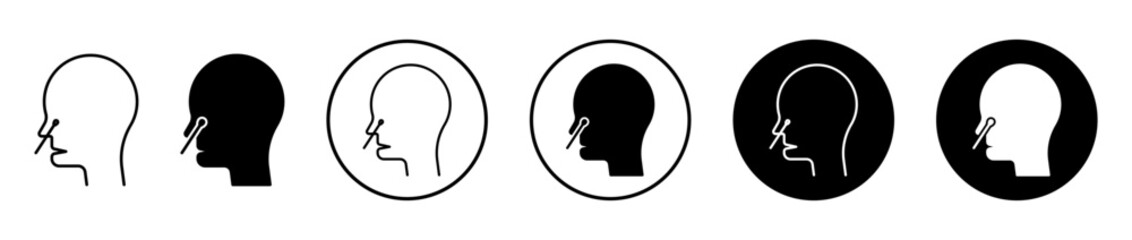 Nasal swab icons set in black filled and stroke line style