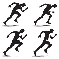 Dynamic set of running man silhouette digital art for professional and personal use - man running vector set - man running illustrations set
