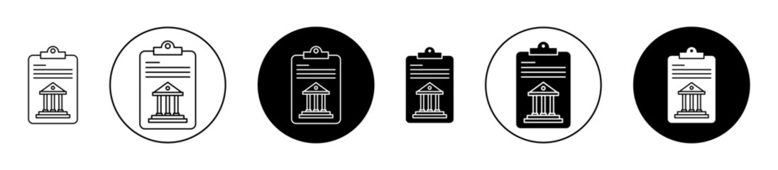 Policy icons set in black filled and stroke line style