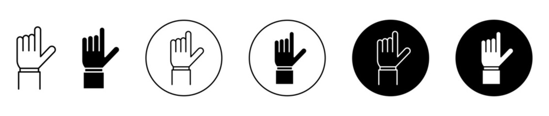 Pointing hand icons set in black filled and stroke line style