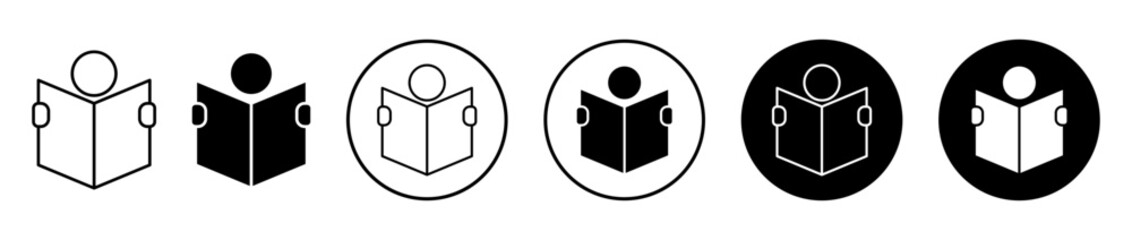 Reading icons set in black filled and stroke line style