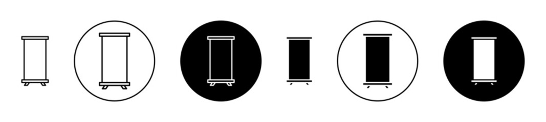 Roll up banners icons set in black filled and stroke line style
