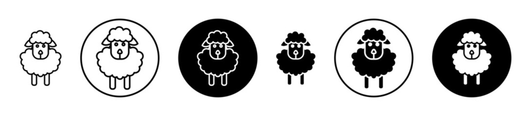 Sheep icons set in black filled and stroke line style