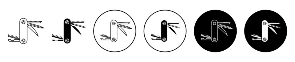 Swiss knife icons set in black filled and stroke line style
