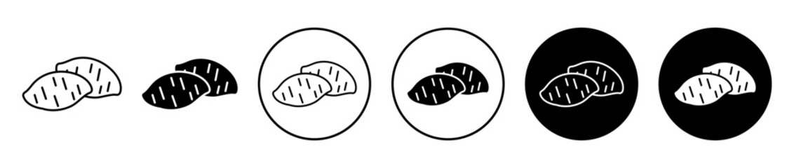 Sweet potato icons set in black filled and stroke line style