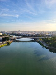 Bird view of Guadalquiver river and Sevilla city