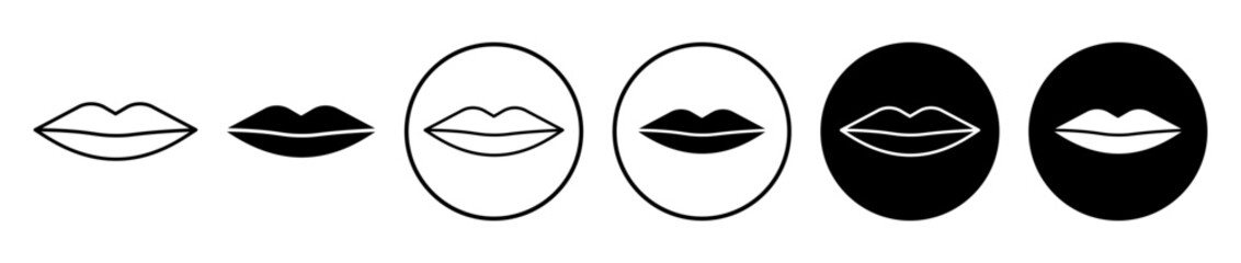 Thin lips icons set in black filled and stroke line style