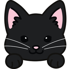Simple and adorable Black Cat front face with paws