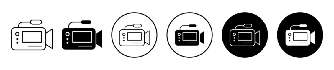 Video camera icons set in black filled and stroke line style