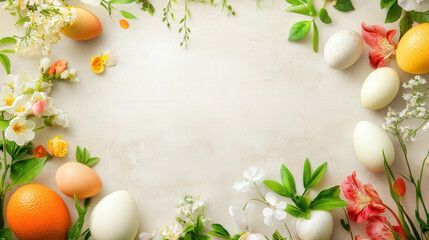 Elegant Easter Egg and Floral Frame on Neutral Background