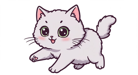 Obraz premium Adorable Fluffy Kitten Cartoon Cat Illustration Big Eyes Cute Pet Graphic