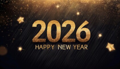 golden glittery "2026 happy new year" typography on a dark festive background with shimmering particles, perfect for holiday celebrations

