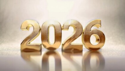 golden metallic 2026 numerals with reflective surface on sparkling gold background, perfect for new year celebration designs