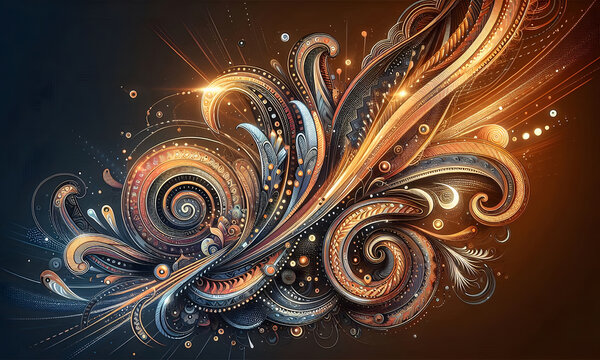 Abstrakter und edler blau, orange, gold, gelber Hintergrund mit geschwungenen Linien, Wallpaper