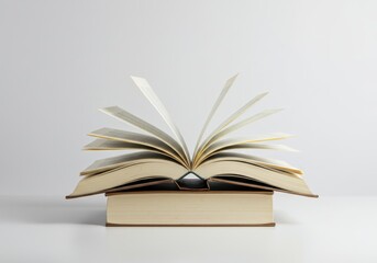 Fototapeta premium An open book with fluttering pages resting on a closed book isolated on white background