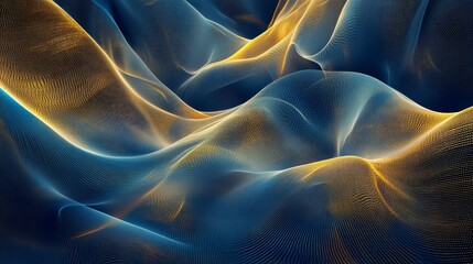 Obraz premium Dual-colored blue and gold data lines, soft glow, abstract and artistic, floating in space, seamless data visualization, smooth transitions, futuristic concept