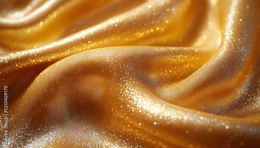Poster shimmering golden satin fabric with smooth texture and sparkling highlights, perfect for elegant des