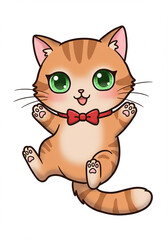 Obraz premium Adorable Orange Tabby Kitten with Bow Tie Cartoon Illustration Cute Pet Kawaii Style