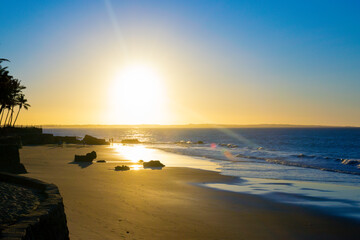 Naklejka premium Bright sunset in Paracuru beach, Ceara, Brazil.