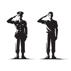 Printable set of saluting man silhouette digital art for crafting unique logos posters and artworks - man saluting vector set - man saluting illustrations set

