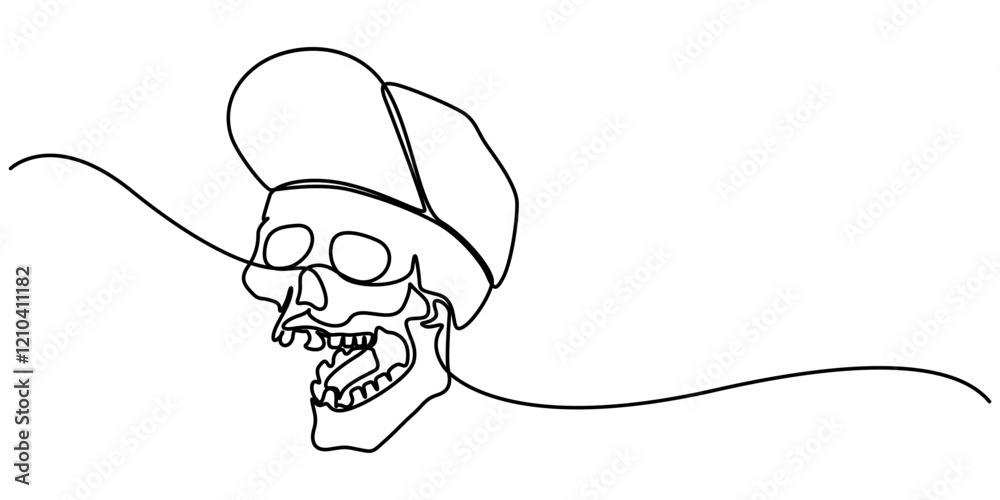 Poster human scull. one line continuous halloween skull isolated on white background. line art outline vect