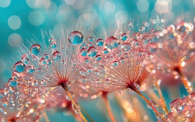 Dewdrops on Dandelion Seeds Macro Photography