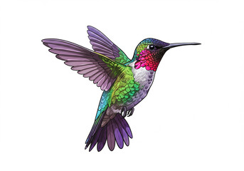 Fototapeta premium Vibrant Hummingbird in Flight Detailed Illustration Colorful Bird Nature Art