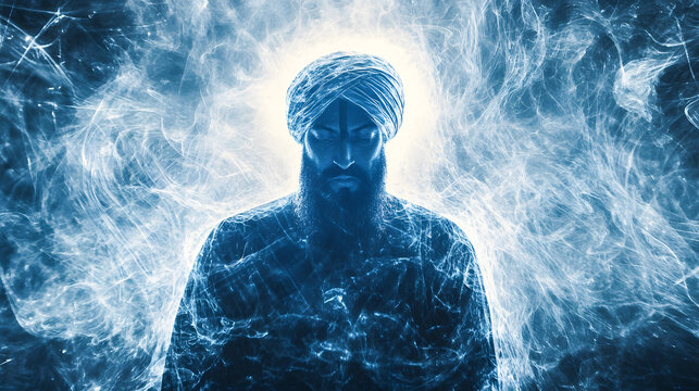 Mysterious Figure Shrouded in Energetic Aura Amidst Cosmic Symbolism and Spiritual Significance : Generative AI