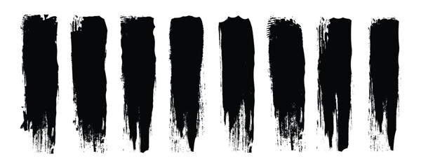 Straight Black Brush Strokes Set. Ink Brush Stroke Set - Straight lines. Grungy brushes collection. Brush stroke paint boxes on white background - stock vector.