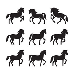 set of silhouettes of horses