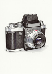 Vintage 35mm SLR Camera Detailed Watercolor Illustration Photography Equipment Retro Camera Design