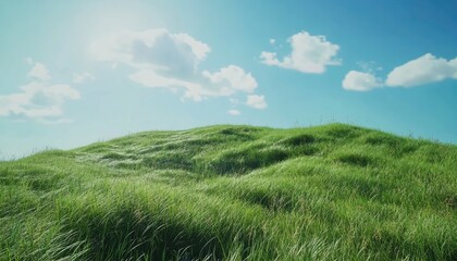Obraz premium Lush green grass hills under bright blue sky nature landscape outdoor serenity wide viewpoint tranquil scene