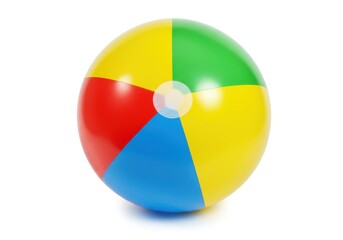 Obraz premium A brightly colored inflatable beach ball with alternating panels of red, yellow, green, and blue isolated on white background