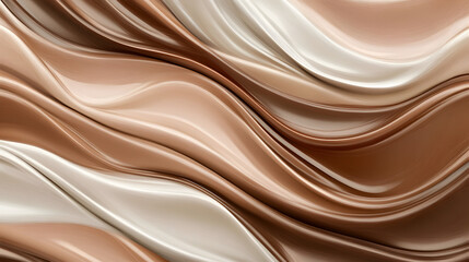 A minimalist abstract pattern with flowing lines in shades of bronze, platinum, and muted taupe,...