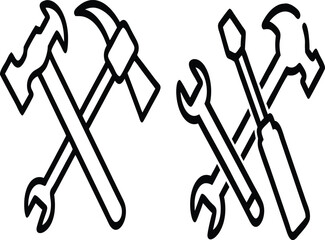Set of wrenches hammers and tools vector icon silhouette