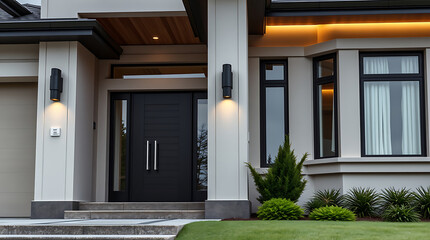 Fototapeta premium Modern House Exterior: Contemporary Home Design, Luxury Real Estate, Night View