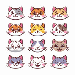 Fototapeta premium Adorable Cat Face Emoji Set - Cartoon Style