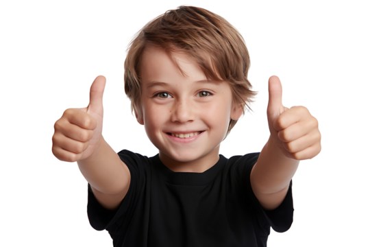 Happy Child Giving Two Thumbs Up isolated on transparent background