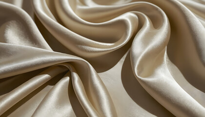 A close-up shot of satin fabric in motion reveals soft, undulating waves that highlight the luxurious feel of the material. The rich, saturated colors and glossy texture add a sense of depth