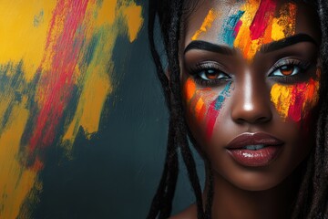 Ethnic beauty depicted through dynamic, colorful brushstrokes celebrating unique facial textures