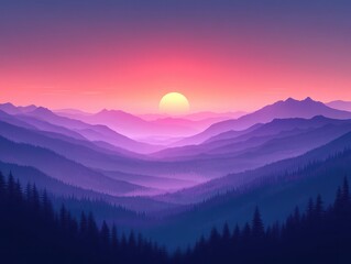 Obraz premium A serene sunset over layered mountains, creating a tranquil atmosphere.