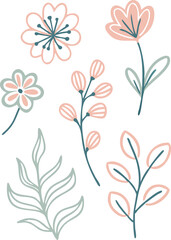 A vector set of minimal botanical doodles flower design