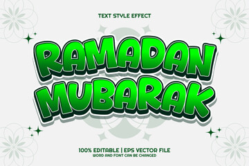 Editable text effect Bold Ramadan Mubarak 3D cartoon style