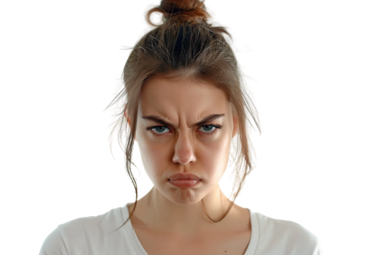 Young Woman Demonstrating Anger Isolated on Transparent Background