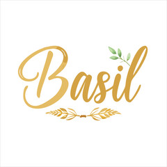 Fototapeta premium Elegant logo with a sprig of basil and gold