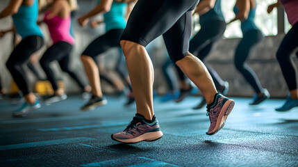 Group Fitness Class Energetic Cardio Workout at Gym Active Lifestyle and Health : Generative AI