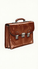 Vintage Brown Leather Briefcase Classic Attache Case Professional Portfolio Bag Hand Drawn