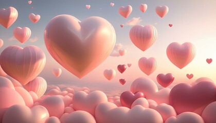 Schwebende Herzen &uuml;ber Pastellhimmel &ndash; Verspieltes Valentinstags-Design