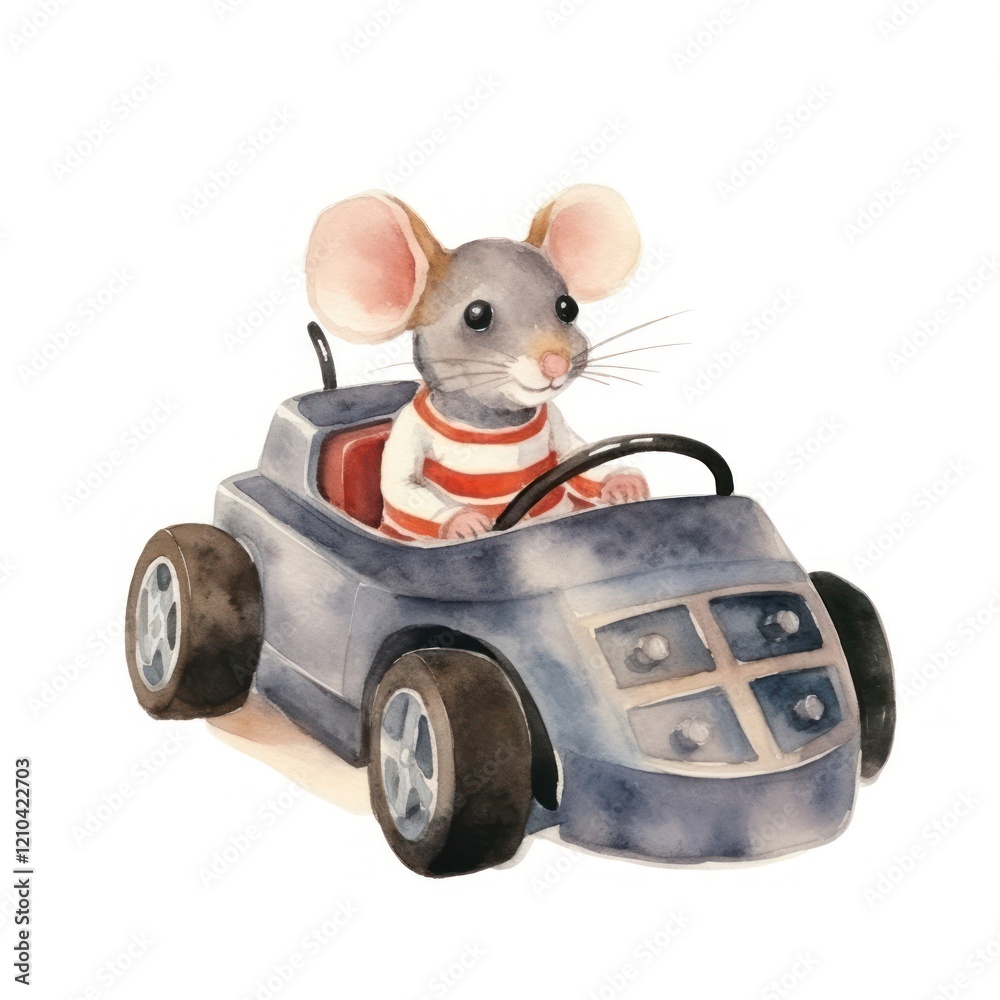 Poster Baby cute rat animal vehicle driving